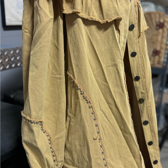 POL Long Sleeve Oversized Denim Studded Jacket Dress - Mustard Size Large - Picture 3 of 7
